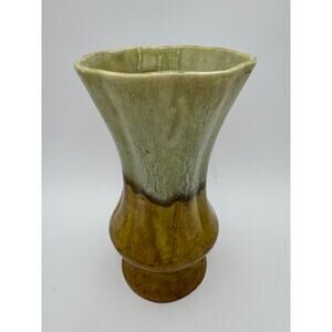 Vintage Vase MCM Drip Glaze in Green Tones Planter 9.5 Inches Mid Century